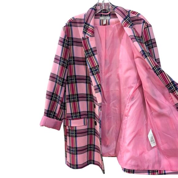 ASOS Womens 14 Pink Check Plaid Double Breasted Blazer NWOT - Picture 4 of 8